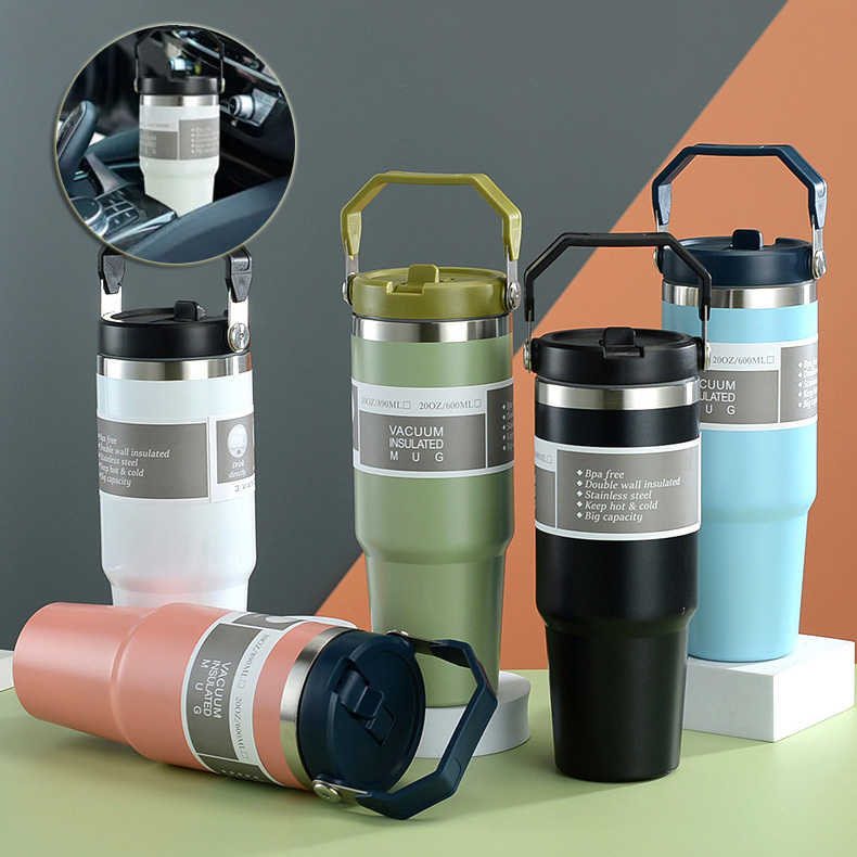 Portable Car Cup Stainless Steel Cup Travel Sports Water Bottle With Handle Cover Coffee Tumbler Cup - Image 6
