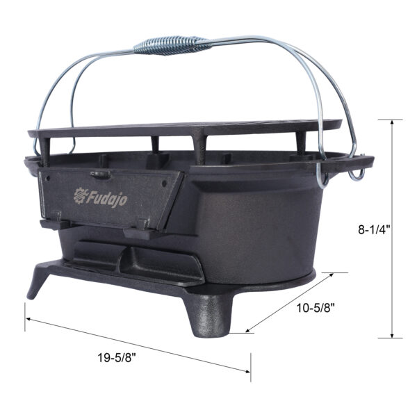Outdoor Oval Cast Iron Grill, Portable Charcoal Grill, And Desktop Cast Iron Frying Pan - Image 2