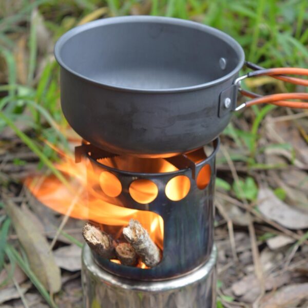 Portable Camping Stove Combo Wood Burning Stainless Steel Stove And Cooking Pot Set For Outdoor Backpacking Fishing Hiking - Image 5