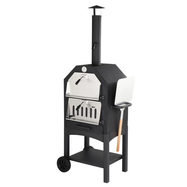 Freestanding Carbon Grill With Chimney, Wheels, Pizza Stone, And Pizza Shovel - Image 4