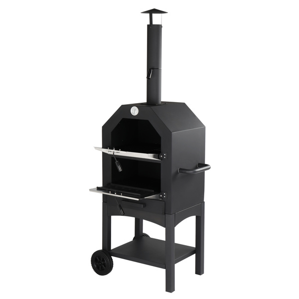 Freestanding Carbon Grill With Chimney, Wheels, Pizza Stone, And Pizza Shovel - Image 3