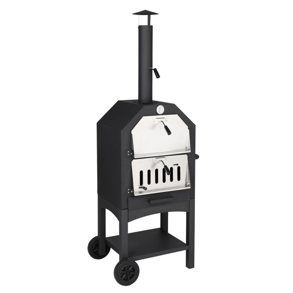 Freestanding Carbon Grill With Chimney, Wheels, Pizza Stone, And Pizza Shovel - Image 6