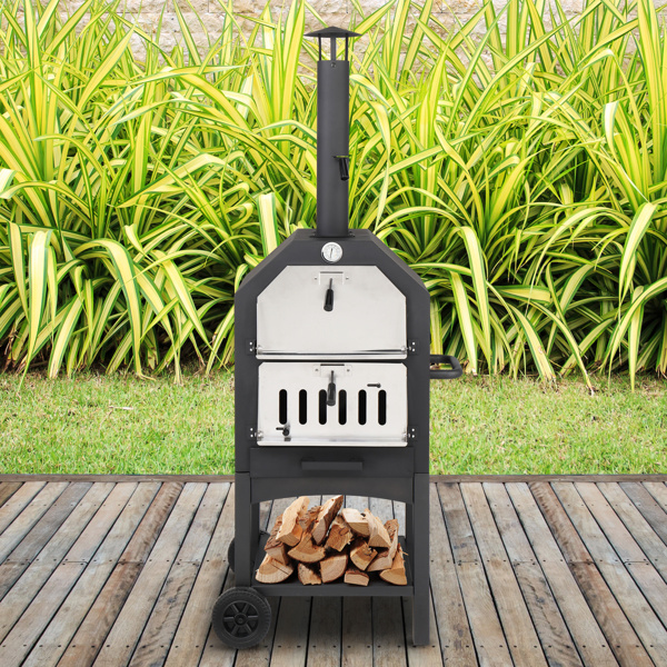 Freestanding Carbon Grill With Chimney, Wheels, Pizza Stone, And Pizza Shovel - Image 9
