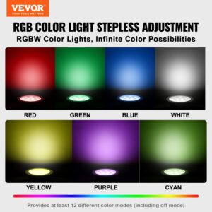 VEVOR 12V LED Pool Light, 10 Inch 40W, RGBW Color Changing Inground Swimming Pool Spa Light Underwater, With 50 FT Cord Remote Control, Fit For 10 In Large Wet Niches, IP68 & Tested To UL Standards