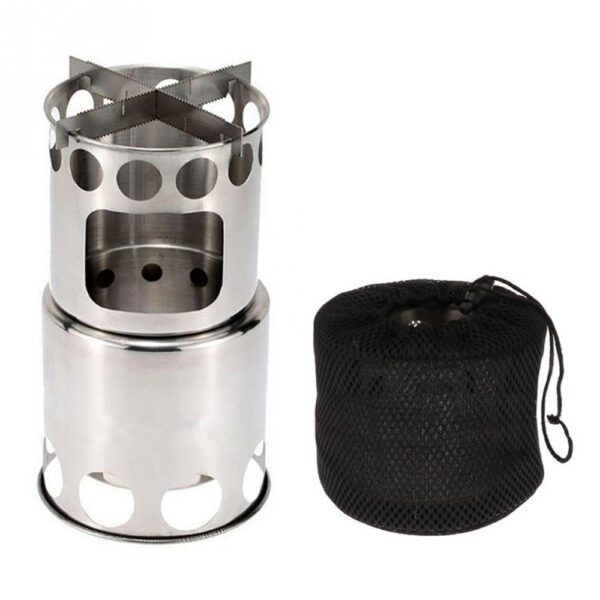 Portable Camping Stove Combo Wood Burning Stainless Steel Stove And Cooking Pot Set For Outdoor Backpacking Fishing Hiking - Image 4