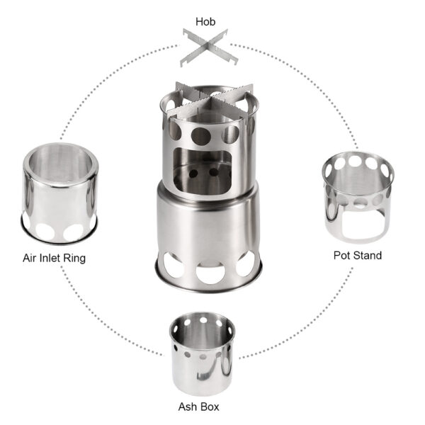 Portable Camping Stove Combo Wood Burning Stainless Steel Stove And Cooking Pot Set For Outdoor Backpacking Fishing Hiking - Image 6