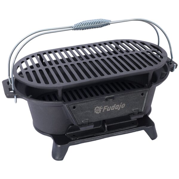 Outdoor Oval Cast Iron Grill, Portable Charcoal Grill, And Desktop Cast Iron Frying Pan - Image 9