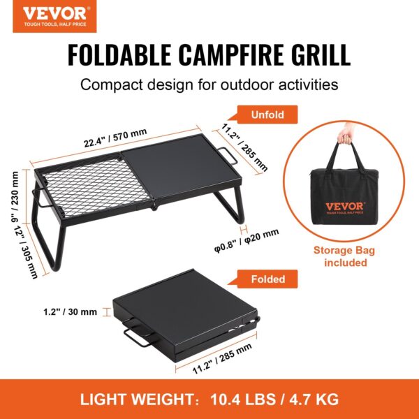 VEVOR Folding Campfire Grill, Heavy Duty Steel Mesh Grate, 22.4 Portable Camping Grates Over Fire Pit, Camp Fire Cooking Equipment With Legs Carrying Bag, Grilling Rack For Outdoor Open Flame Cooking - Image 7