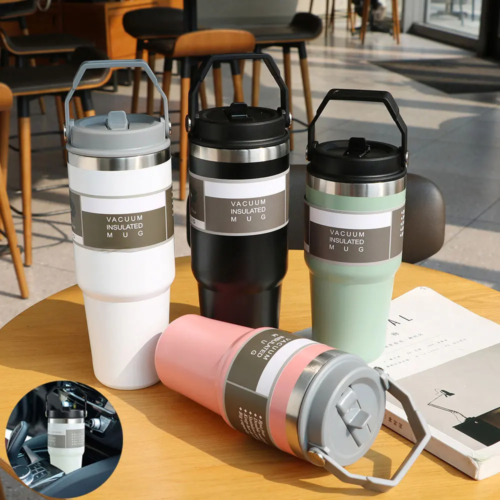 Portable Car Cup Stainless Steel Cup Travel Sports Water Bottle With Handle Cover Coffee Tumbler Cup - Image 2