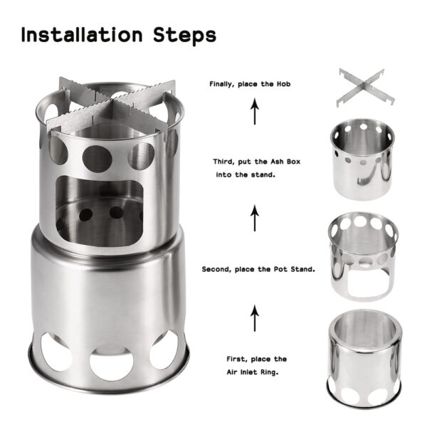 Portable Camping Stove Combo Wood Burning Stainless Steel Stove And Cooking Pot Set For Outdoor Backpacking Fishing Hiking - Image 3