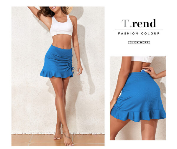 Summer Women's Solid Color High Waist Pleated Skirt Swimming Shorts - Image 4
