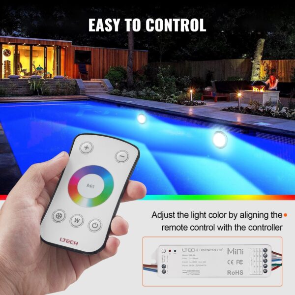 VEVOR 12V LED Pool Light, 10 Inch 40W, RGBW Color Changing Inground Swimming Pool Spa Light Underwater, With 50 FT Cord Remote Control, Fit For 10 In Large Wet Niches, IP68 & Tested To UL Standards - Image 6