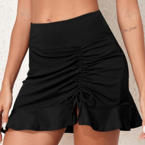 Summer Women's Solid Color High Waist Pleated Skirt Swimming Shorts