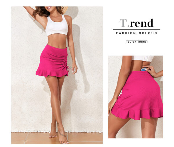 Summer Women's Solid Color High Waist Pleated Skirt Swimming Shorts - Image 5