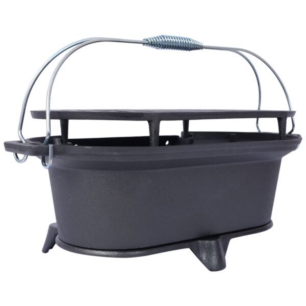 Outdoor Oval Cast Iron Grill, Portable Charcoal Grill, And Desktop Cast Iron Frying Pan - Image 8