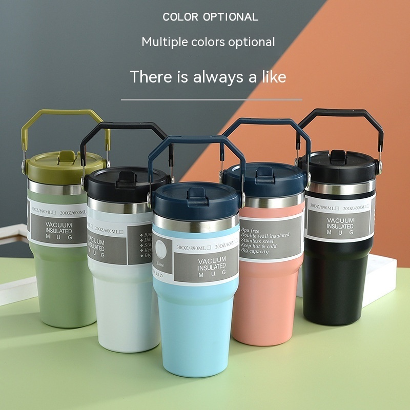 Portable Car Cup Stainless Steel Cup Travel Sports Water Bottle With Handle Cover Coffee Tumbler Cup - Image 8